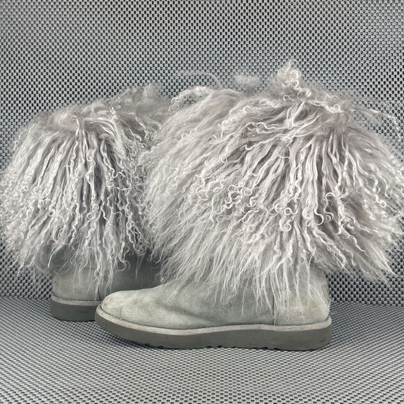 UGG Lida Mongolian Boots Womens Size 7 Gray Leather Sheepskin Rare 1017516 - Picture 4 of 12